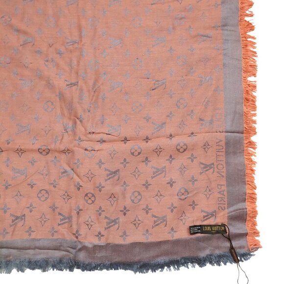 LOUIS VUITTON LV Vintage Mauve Pink Gray Silver Monogram Scarf Shawl Wrap  VWT - Picture 7 of 10